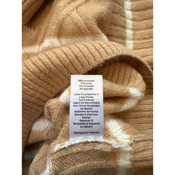 Talbots Petite Cozy Camel Striped Quarter Zip Sweater Cable Knit Size P Soft - Picture 8 of 8